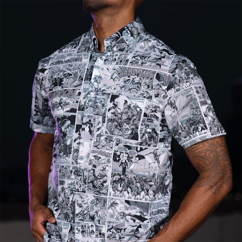RSVLTS An Unlikely Alliance KUNUFLEX Short Sleeve Shirt in Black — detail 6