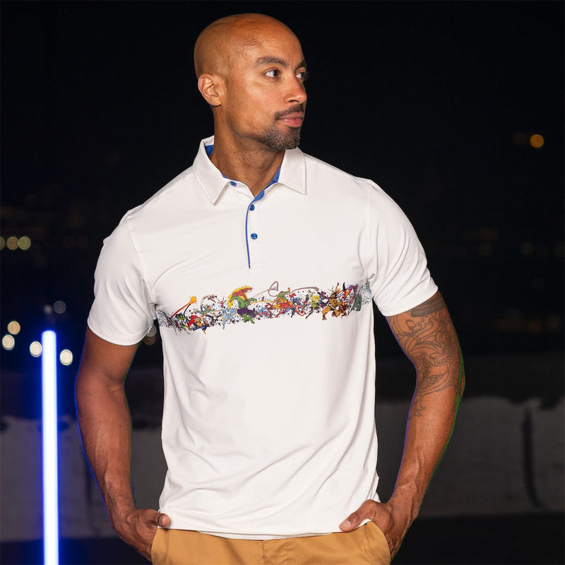 RSVLTS Clash of the Cosmos All-Day Polo in White — detail 3