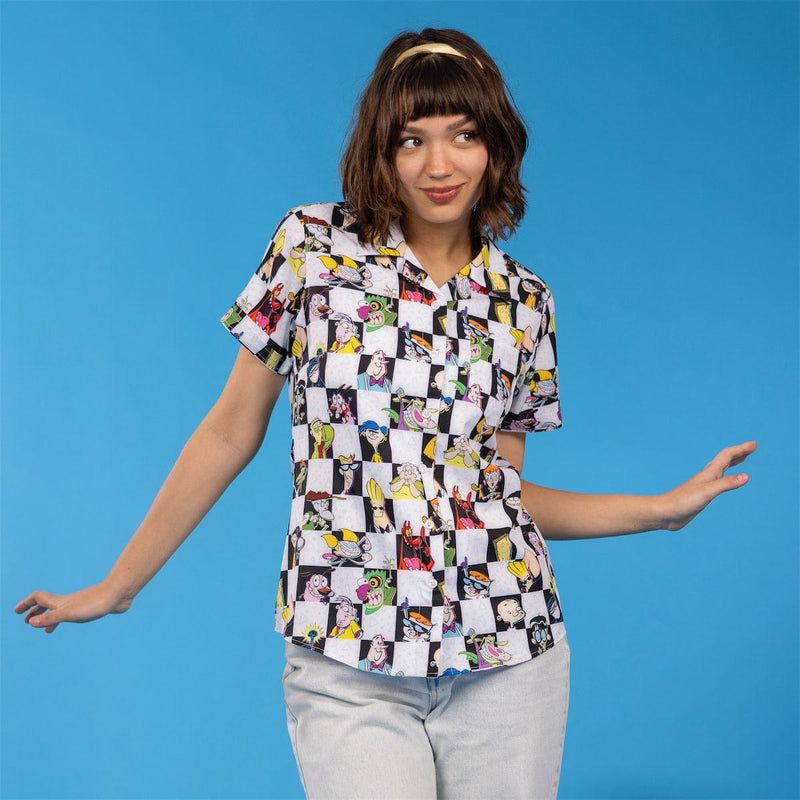 RSVLTS Cartoon Cartoons! Women's KUNUFLEX Short Sleeve Shirt in Black — detail 2
