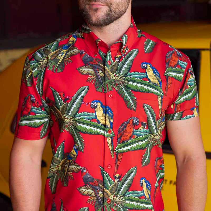 RSVLTS Bubs of a Feather KUNUFLEX Short Sleeve Shirt in Red — front view