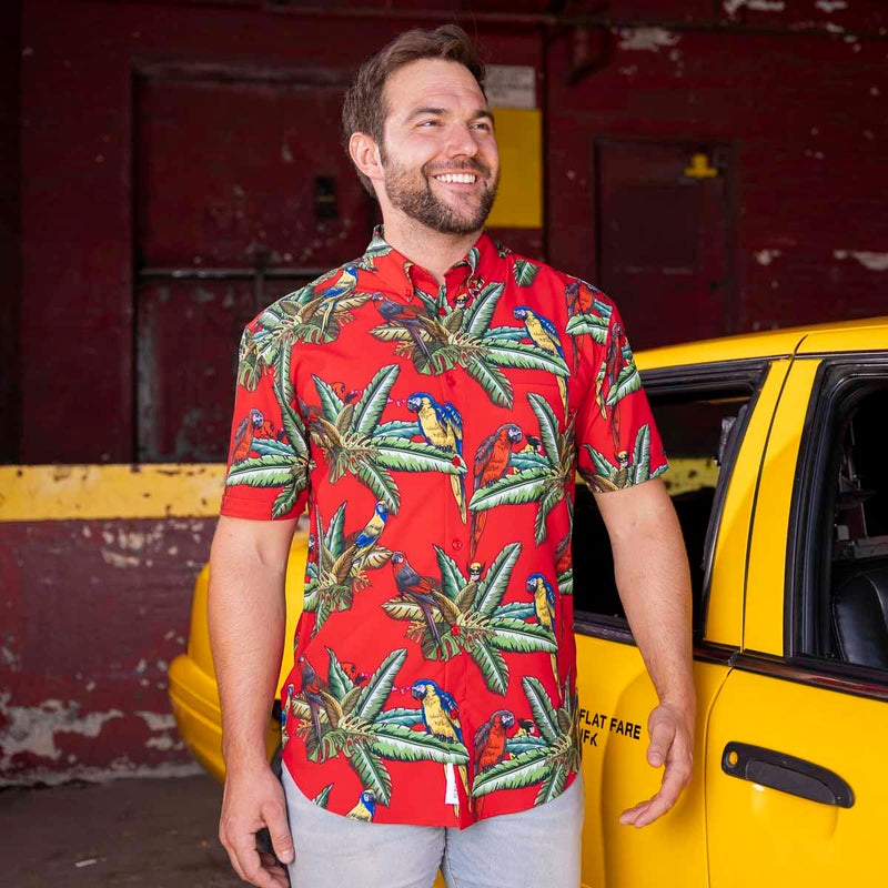 RSVLTS Bubs of a Feather KUNUFLEX Short Sleeve Shirt in Red — detail 3