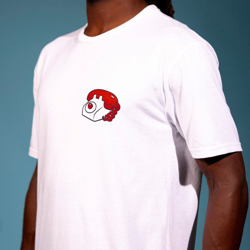 RSVLTS Danger Calls Crewneck Tee in White — detail 6