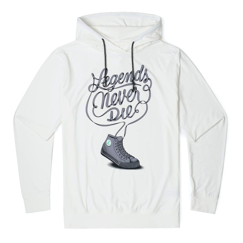 RSVLTS Legends Never Die Performance Hoodie in White — front view