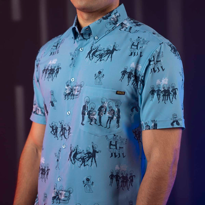 RSVLTS A Hard Day's Node KUNUFLEX Short Sleeve Shirt in Blue — detail 2