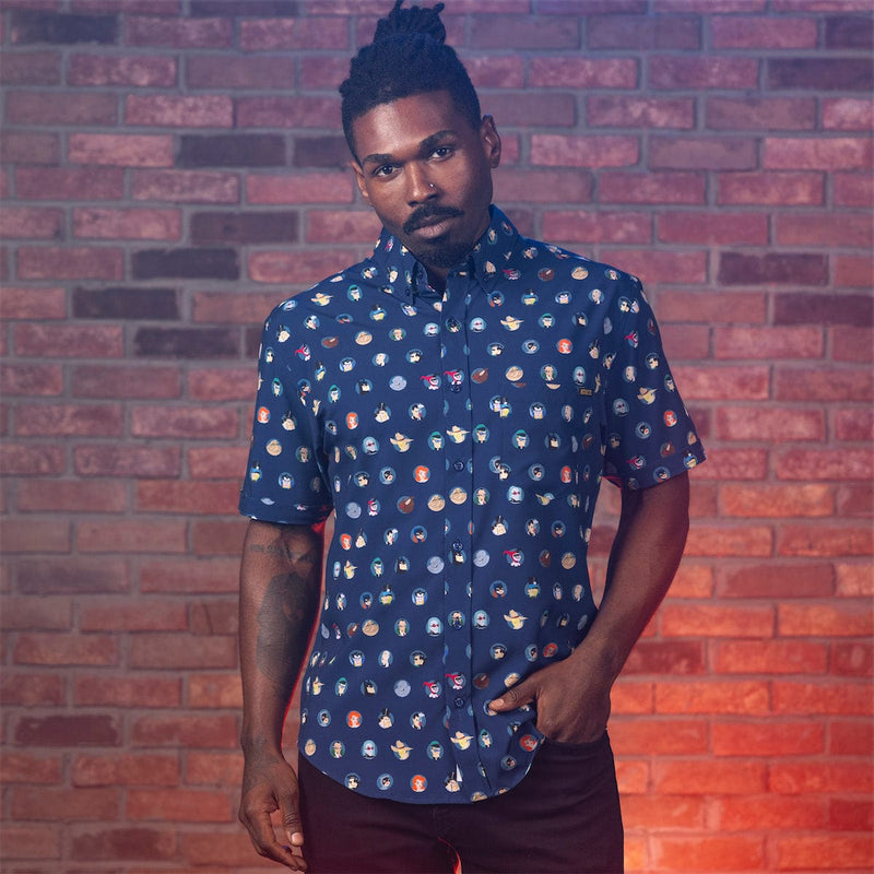 RSVLTS Villains & Vigilantes KUNUFLEX Short Sleeve Shirt in Blue — detail 4