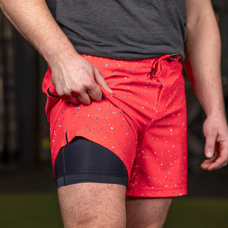 RSVLTS Splat Damon (Infrared) V1 Lined Training Shorts in Orange — detail 2