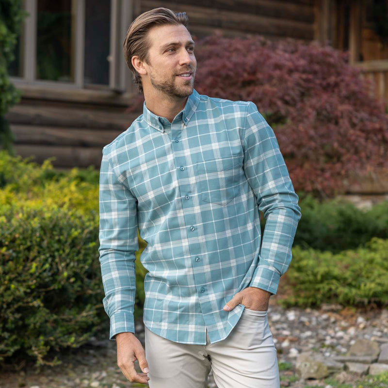 RSVLTS James Flan Der Beek BorlandFlex Long Sleeve Flannel (2024 Fit) in Blue — detail 2