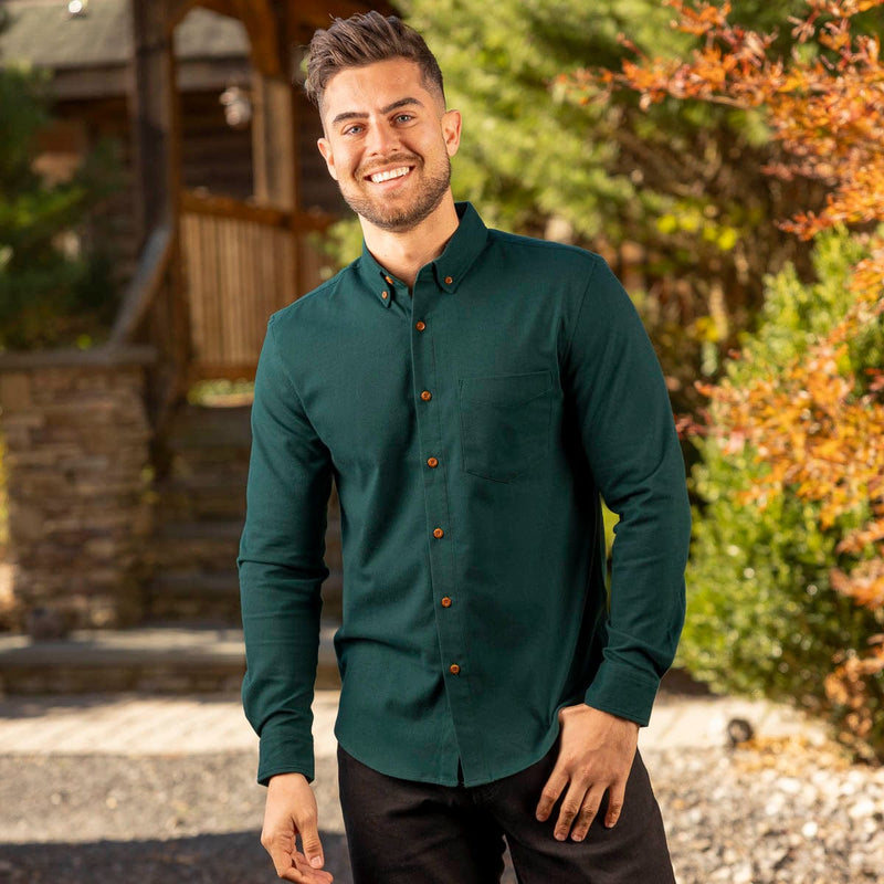 RSVLTS Dark Emerald BorlandFlex Long Sleeve Flannel (2024 Fit) in Green — front view