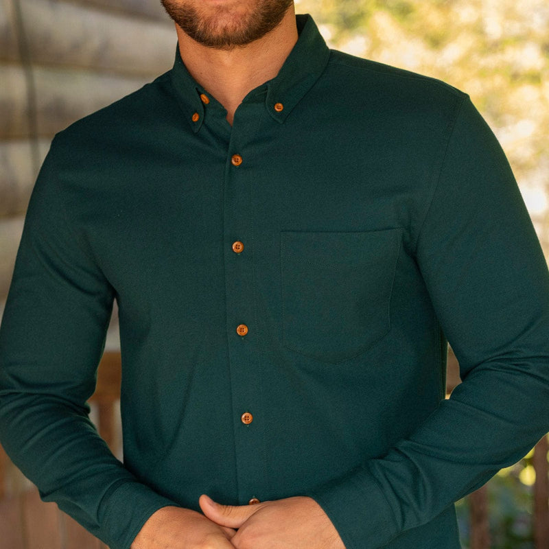 RSVLTS Dark Emerald BorlandFlex Long Sleeve Flannel (2024 Fit) in Green — detail 3