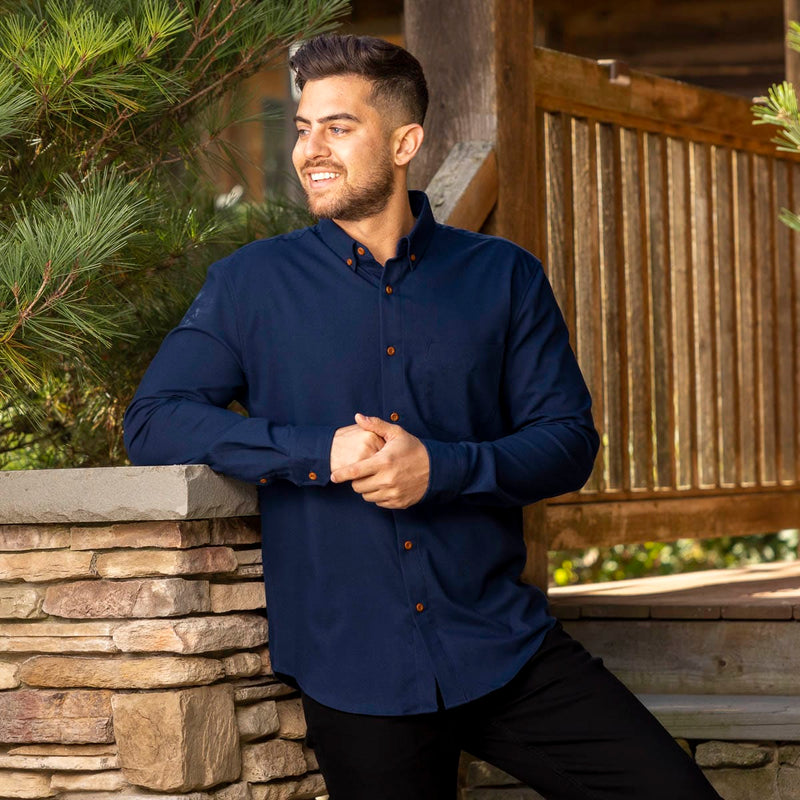 RSVLTS Navy BorlandFlex Long Sleeve Flannel (2024 Fit) in Blue — front view