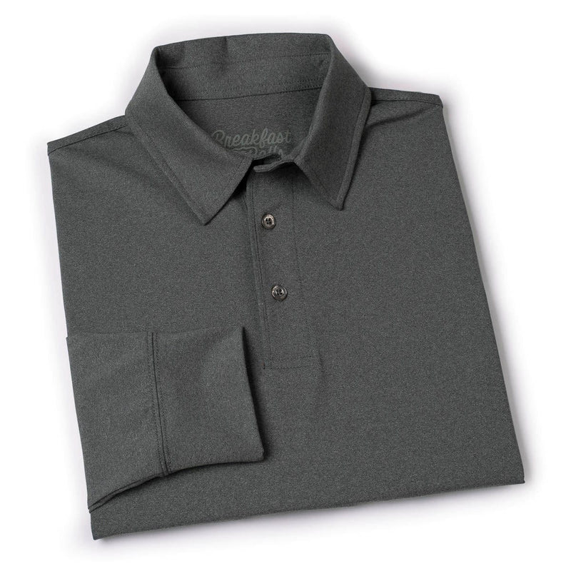 RSVLTS Iron Gate Melange Commuter Long Sleeve Polo in Gray — detail 9