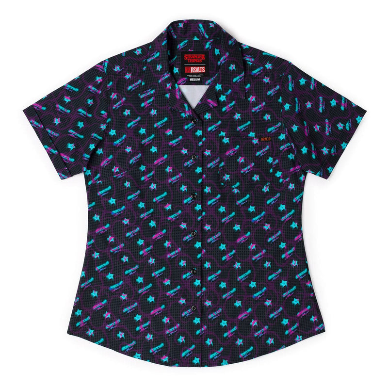 RSVLTS Battle of Starcourt Women's KUNUFLEX Short Sleeve Shirt in Black — detail 2