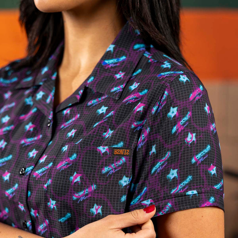 RSVLTS Battle of Starcourt Women's KUNUFLEX Short Sleeve Shirt in Black — detail 3