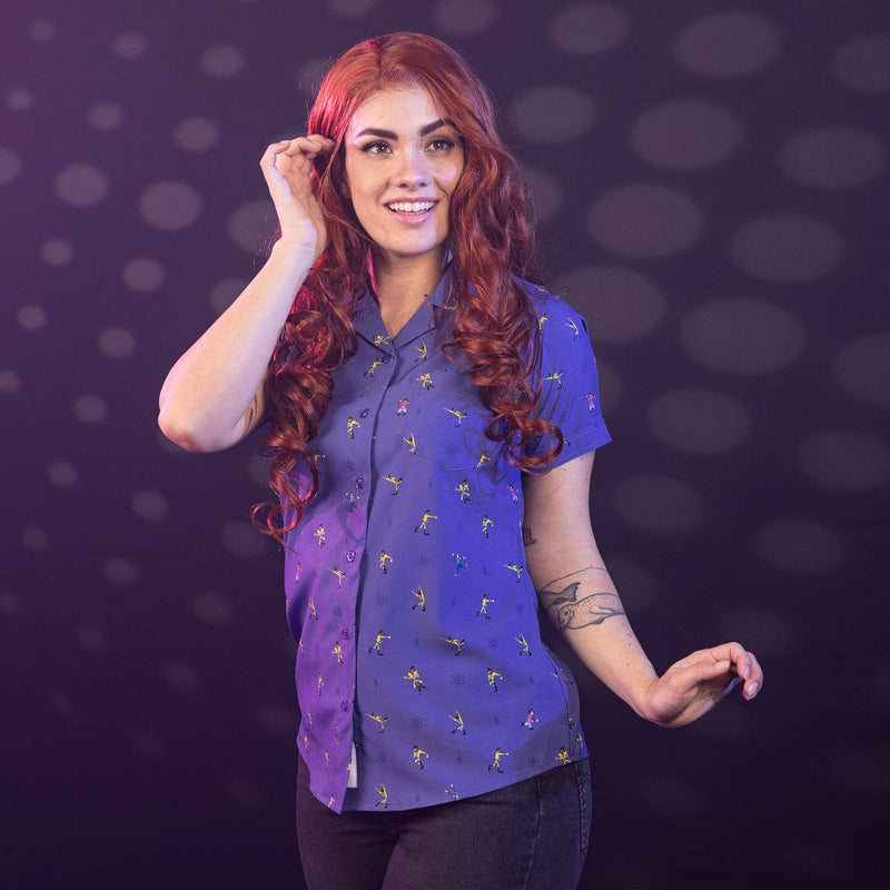 RSVLTS The Perfect Cast Women's KUNUFLEX Short Sleeve Shirt in Purple — front view