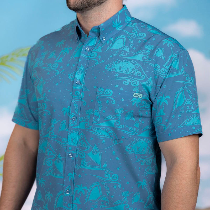 RSVLTS Guiding Stars KUNUFLEX Short Sleeve Shirt in Blue — detail 4