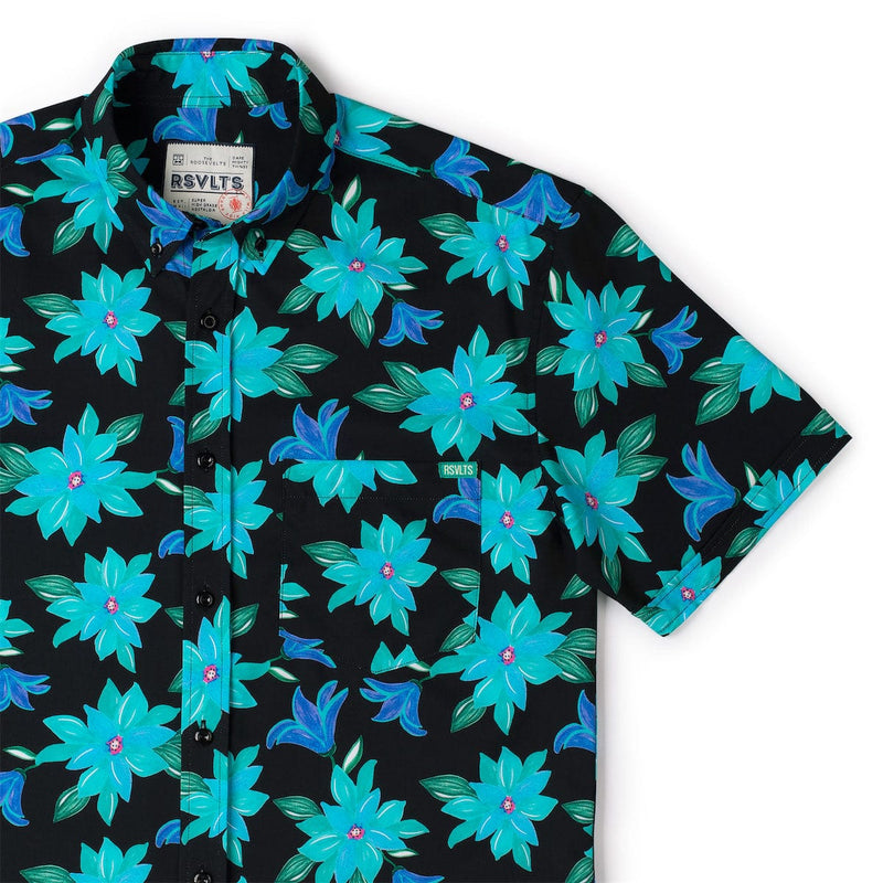 RSVLTS Moon Garden KUNUFLEX Short Sleeve Shirt in Black — detail 2