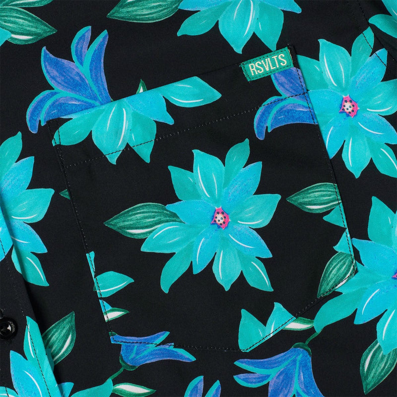 RSVLTS Moon Garden KUNUFLEX Short Sleeve Shirt in Black — detail 4