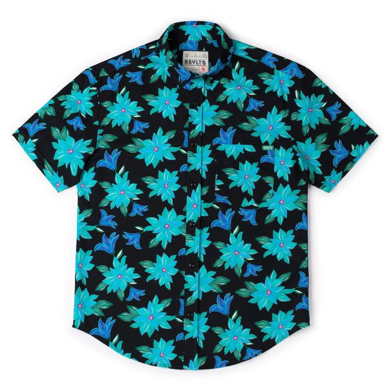 RSVLTS Moon Garden KUNUFLEX Short Sleeve Shirt in Black — detail 5