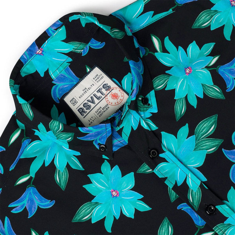 RSVLTS Moon Garden KUNUFLEX Short Sleeve Shirt in Black — detail 6