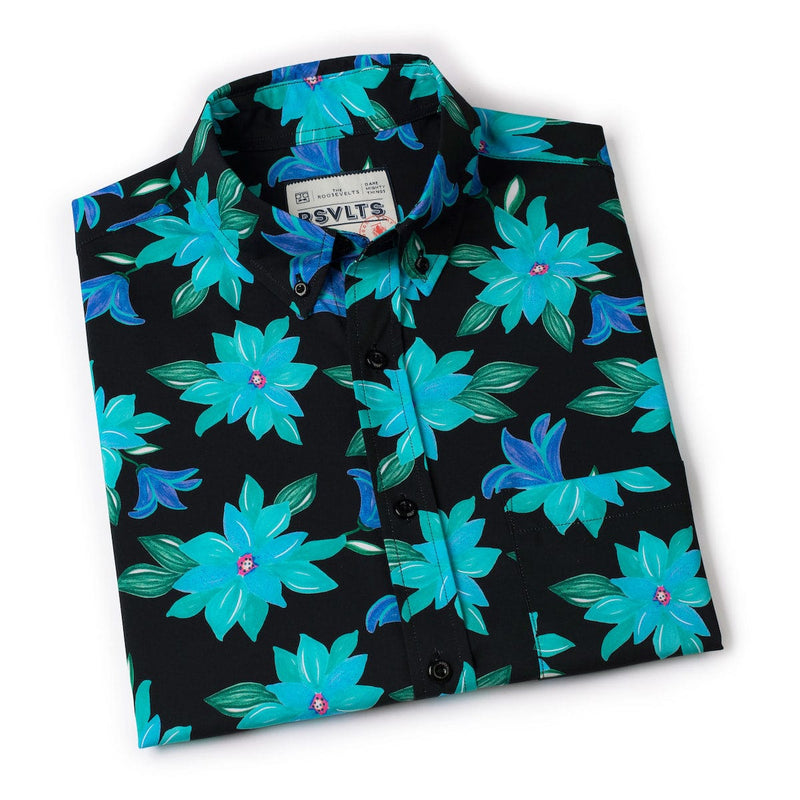 RSVLTS Moon Garden KUNUFLEX Short Sleeve Shirt in Black — detail 8