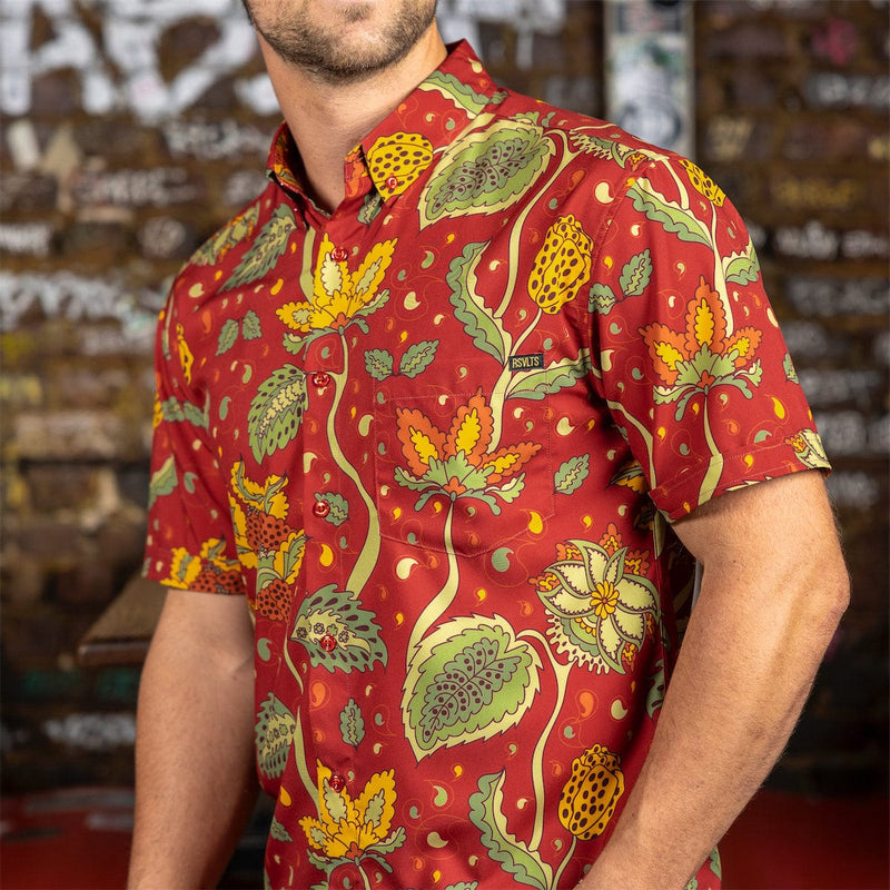 RSVLTS Baba O’Redly KUNUFLEX Short Sleeve Shirt in Orange — front view