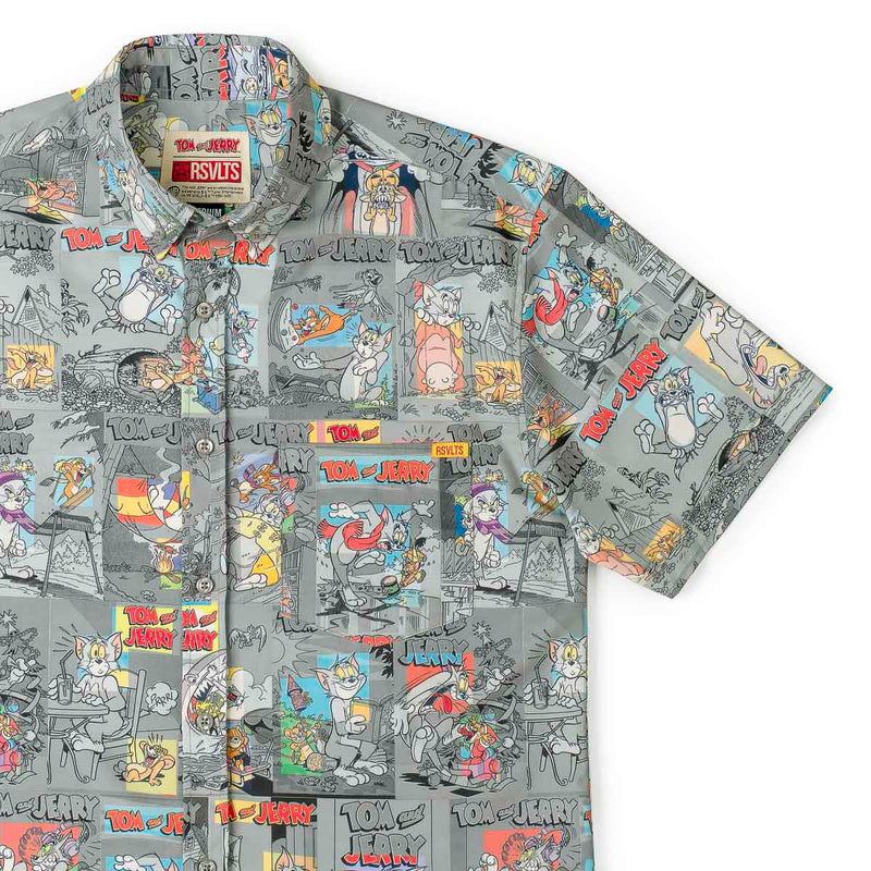 RSVLTS Comic Chaos KUNUFLEX Short Sleeve Shirt in Gray — front view