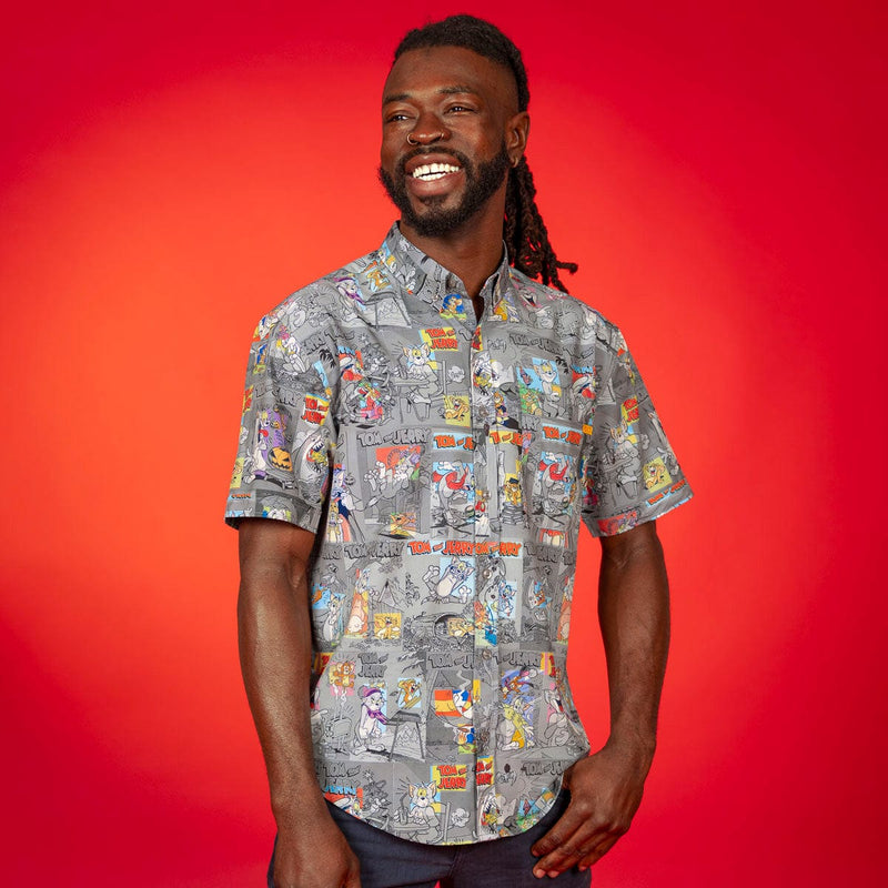 RSVLTS Comic Chaos KUNUFLEX Short Sleeve Shirt in Gray — detail 2