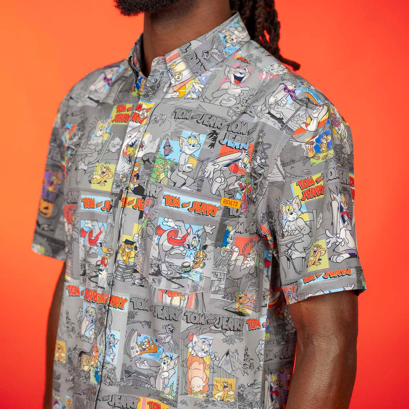 RSVLTS Comic Chaos KUNUFLEX Short Sleeve Shirt in Gray — detail 4