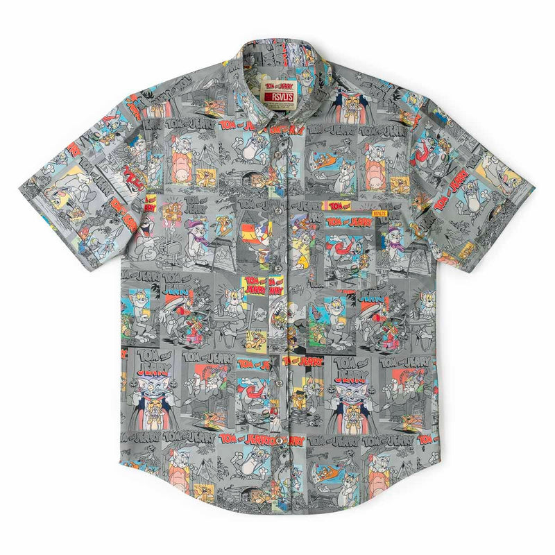 RSVLTS Comic Chaos KUNUFLEX Short Sleeve Shirt in Gray — detail 5