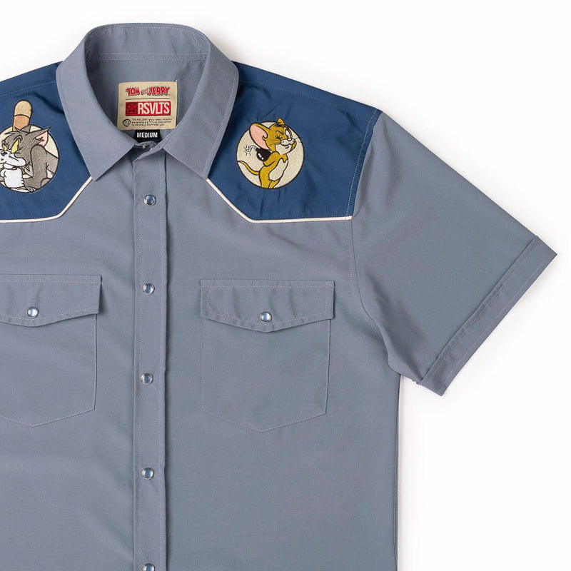 RSVLTS Game of Cat and Mouse Roper Short Sleeve Shirt in Blue — detail 3