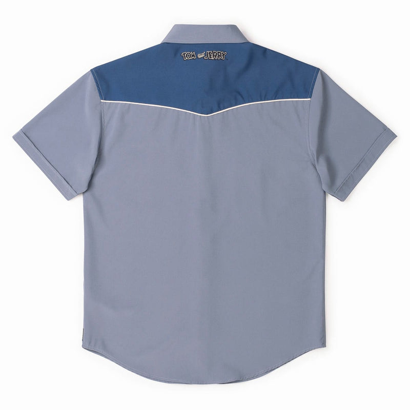 RSVLTS Game of Cat and Mouse Roper Short Sleeve Shirt in Blue — detail 4