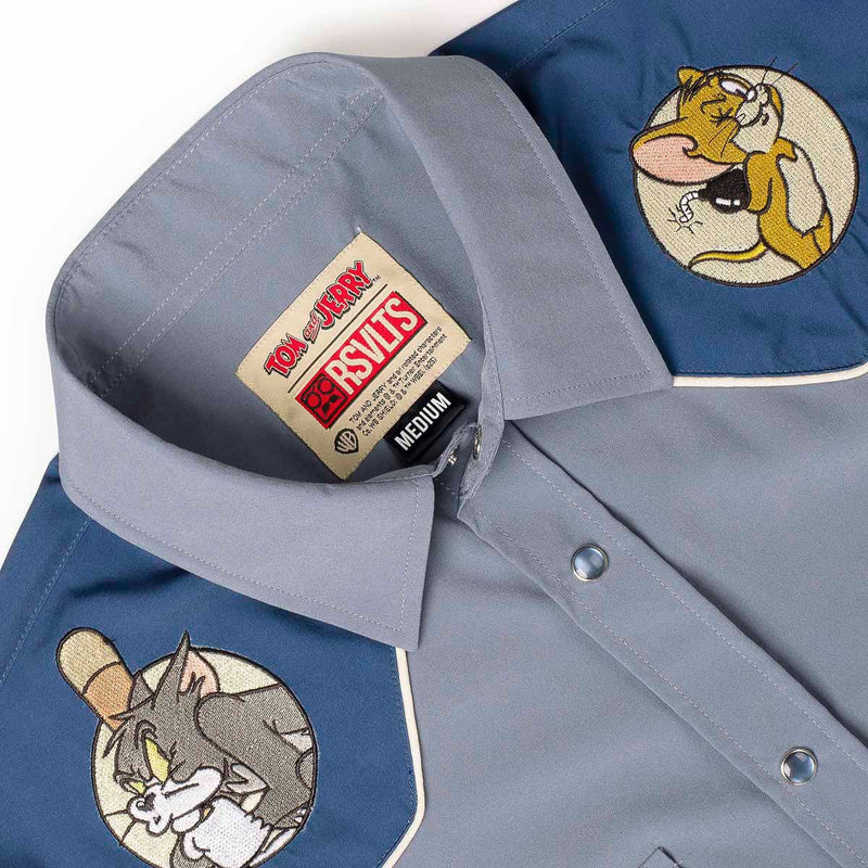 RSVLTS Game of Cat and Mouse Roper Short Sleeve Shirt in Blue — detail 6