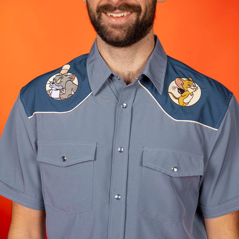 RSVLTS Game of Cat and Mouse Roper Short Sleeve Shirt in Blue — detail 7
