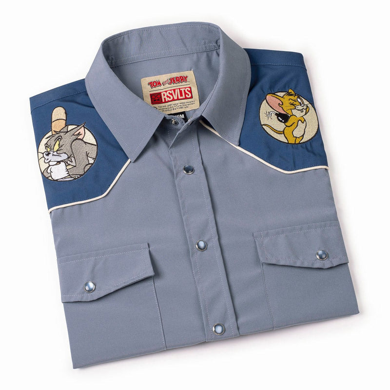 RSVLTS Game of Cat and Mouse Roper Short Sleeve Shirt in Blue — detail 9