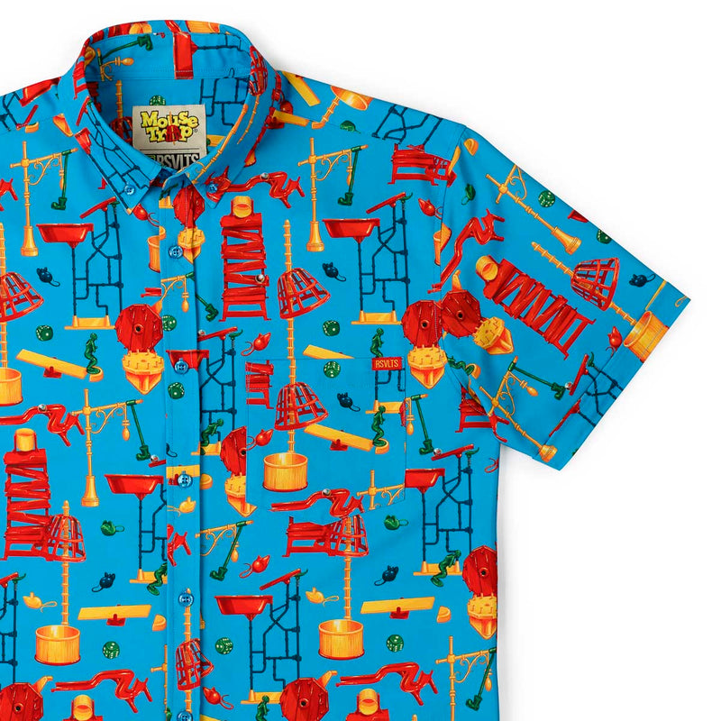 RSVLTS Crazy Contraption KUNUFLEX Short Sleeve Shirt in Blue — front view