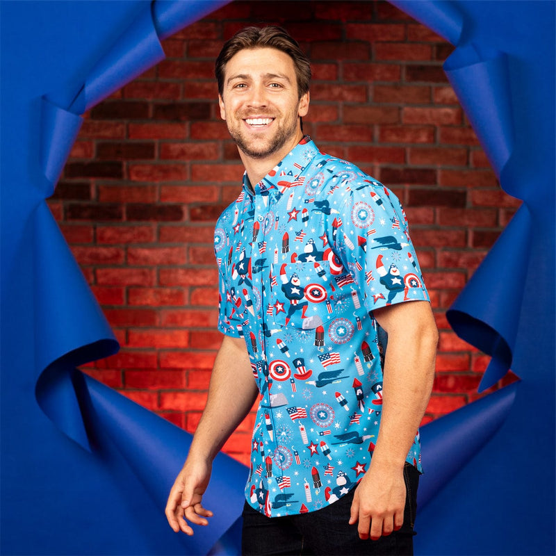 RSVLTS Rogers Red Glare KUNUFLEX Short Sleeve Shirt in Blue — detail 2