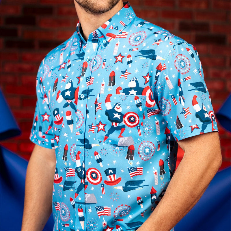 RSVLTS Rogers Red Glare KUNUFLEX Short Sleeve Shirt in Blue — detail 4