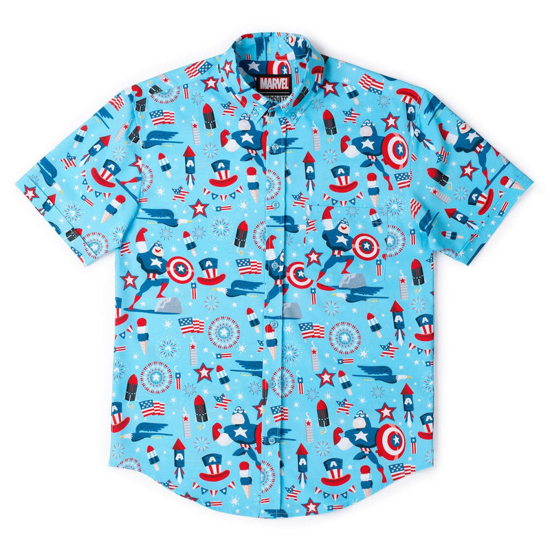 RSVLTS Rogers Red Glare KUNUFLEX Short Sleeve Shirt in Blue — detail 5