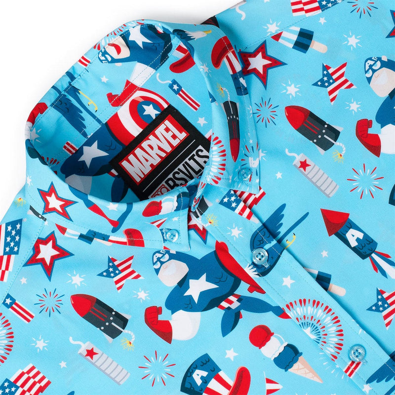 RSVLTS Rogers Red Glare KUNUFLEX Short Sleeve Shirt in Blue — detail 6
