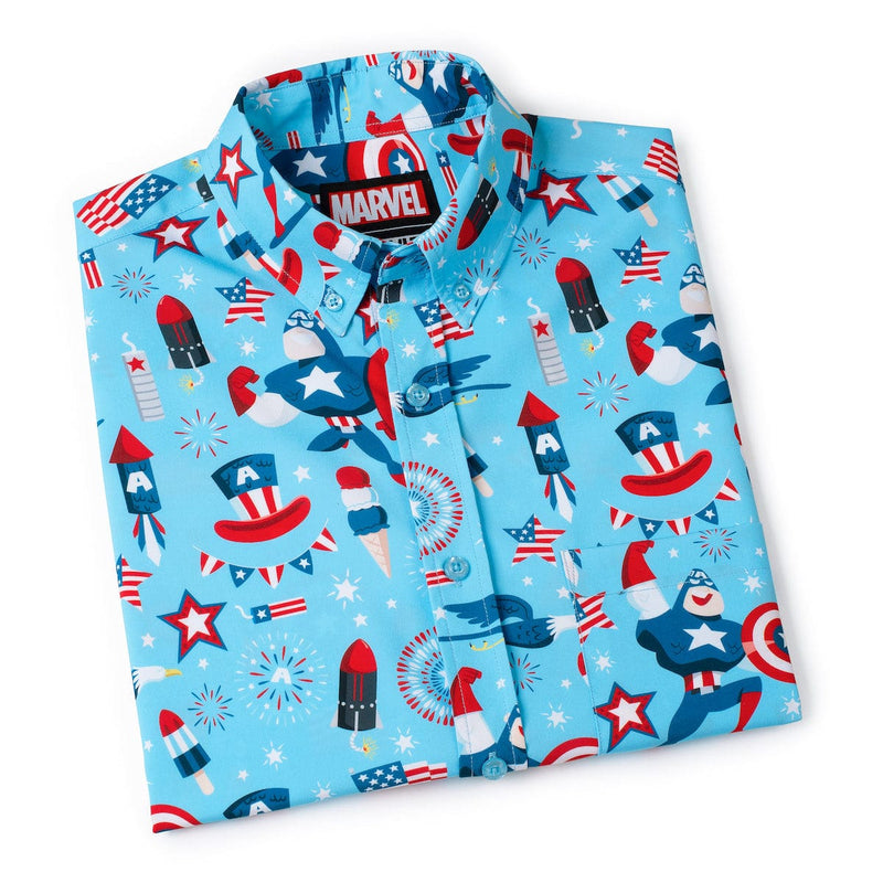 RSVLTS Rogers Red Glare KUNUFLEX Short Sleeve Shirt in Blue — detail 8