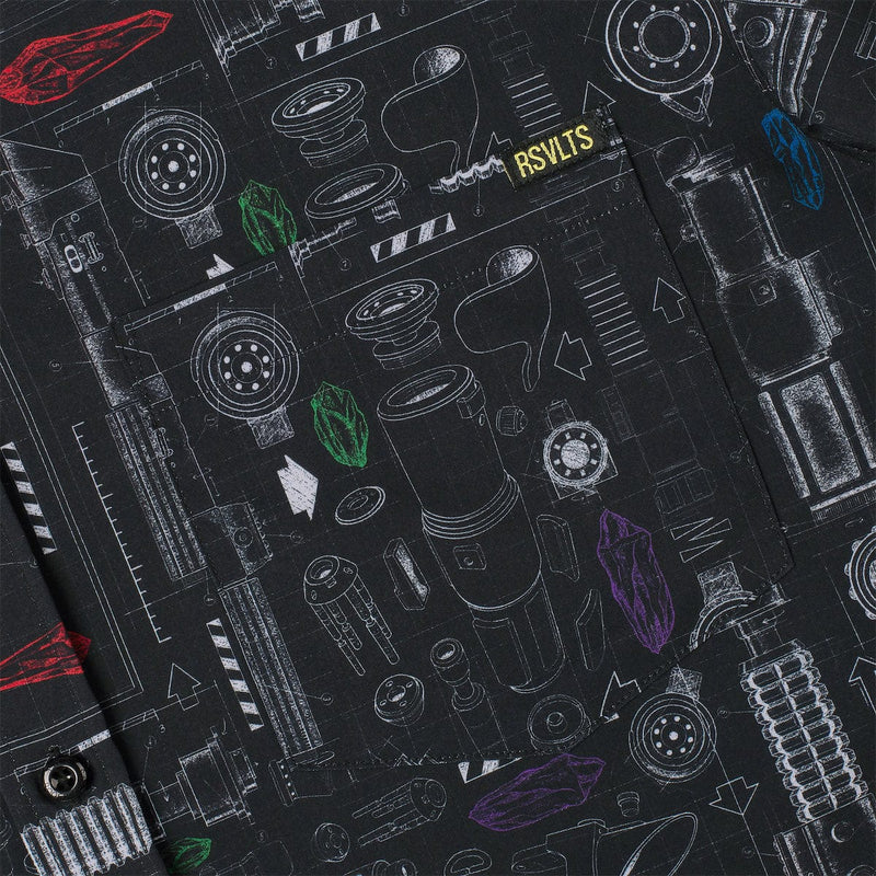 RSVLTS Saber Schematics KUNUFLEX Short Sleeve Shirt in Black — detail 2