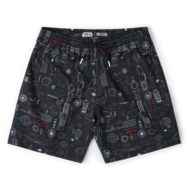 RSVLTS Saber Schematics Hybrid Shorts in Black — front view