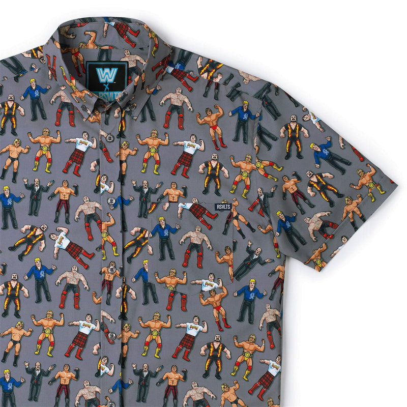 RSVLTS Rubber Match KUNUFLEX Short Sleeve Shirt in Gray — front view