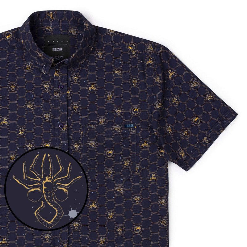 RSVLTS Stages of Fear KUNUFLEX Short Sleeve Shirt in Blue — front view
