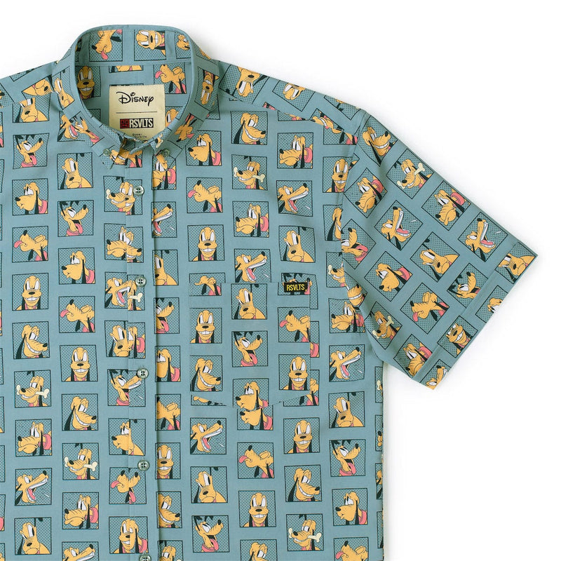 RSVLTS Portraits of a Pup KUNUFLEX Short Sleeve Shirt in Green — front view
