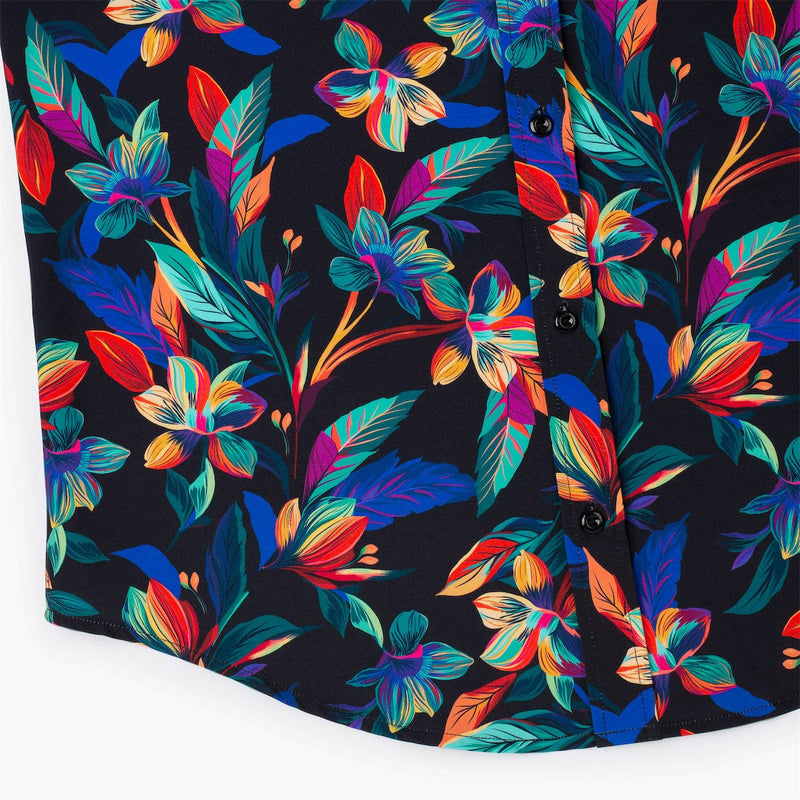 RSVLTS Vibrant Bloom KUNUFLEX Short Sleeve Shirt in Black — detail 4