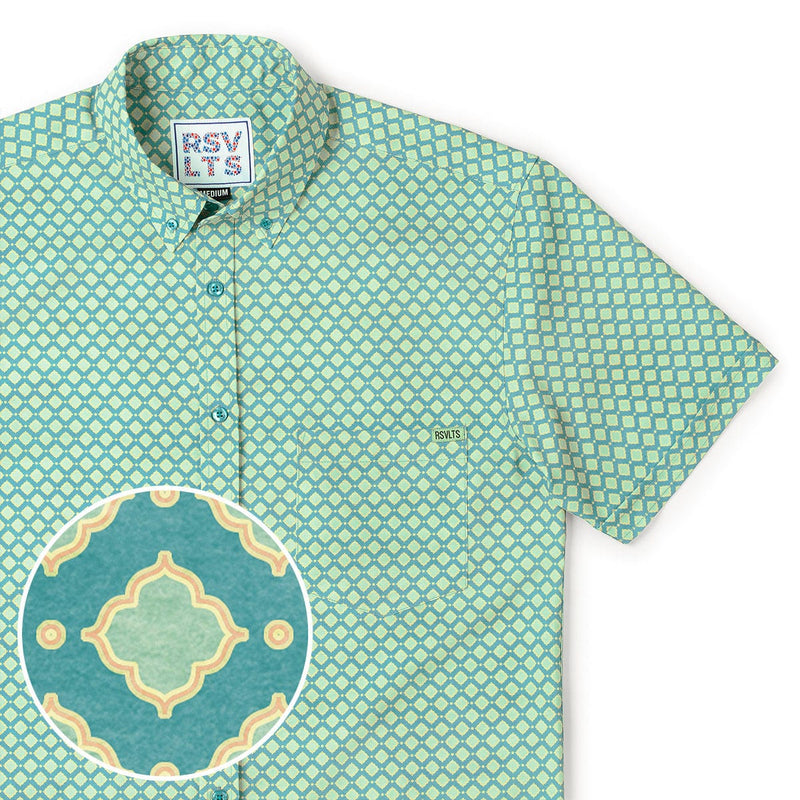 RSVLTS Sweet Tile O' Mine KUNUFLEX Short Sleeve Shirt in Green — front view