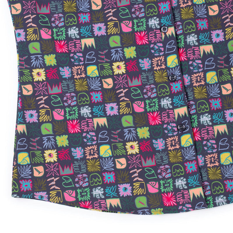 RSVLTS Scribble Squares Women's KUNUFLEX Short Sleeve Shirt in Multicolor — detail 4
