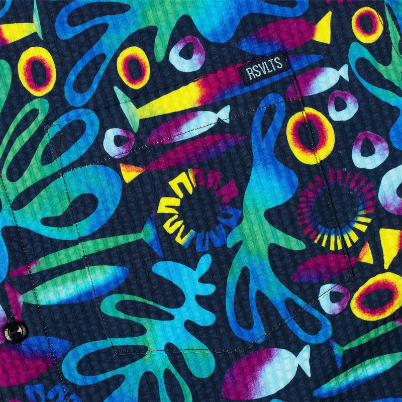 RSVLTS Rad Reef Stretch Seersucker Short Sleeve Shirt in Multicolor — detail 4