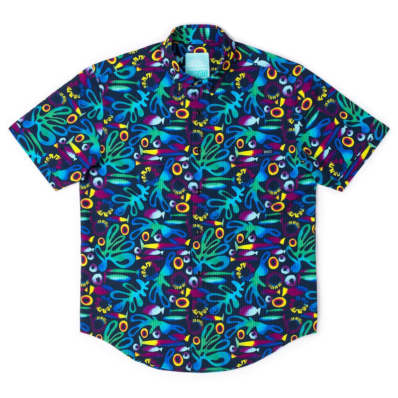 RSVLTS Rad Reef Stretch Seersucker Short Sleeve Shirt in Multicolor — detail 5